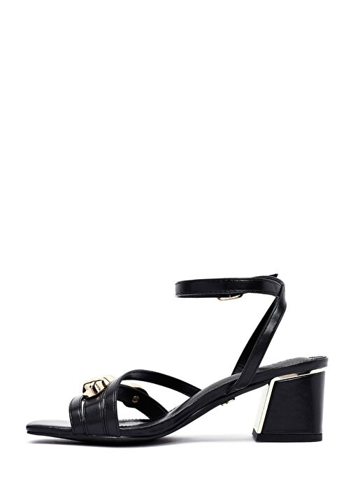 Kadın Siyah Bilekten Tokalı Kısa Kalın Topuklu Sandalet 25SFE481418 - Görsel 5