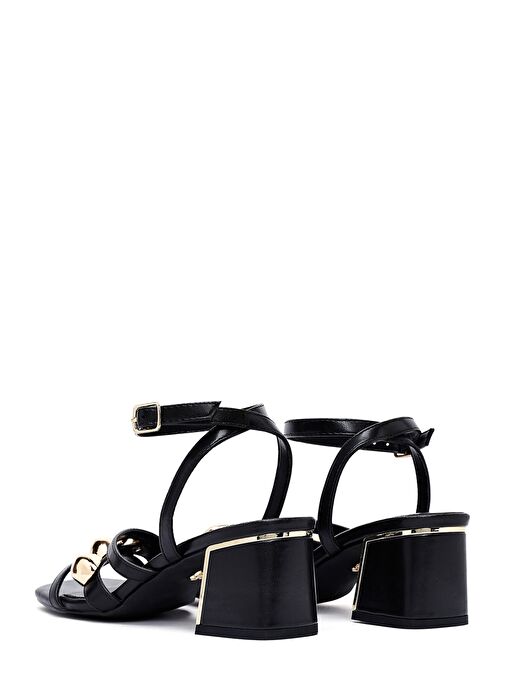 Kadın Siyah Bilekten Tokalı Kısa Kalın Topuklu Sandalet 25SFE481418 - Görsel 7