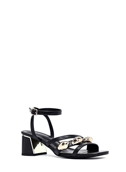 Kadın Siyah Bilekten Tokalı Kısa Kalın Topuklu Sandalet 25SFE481418 - Görsel 8