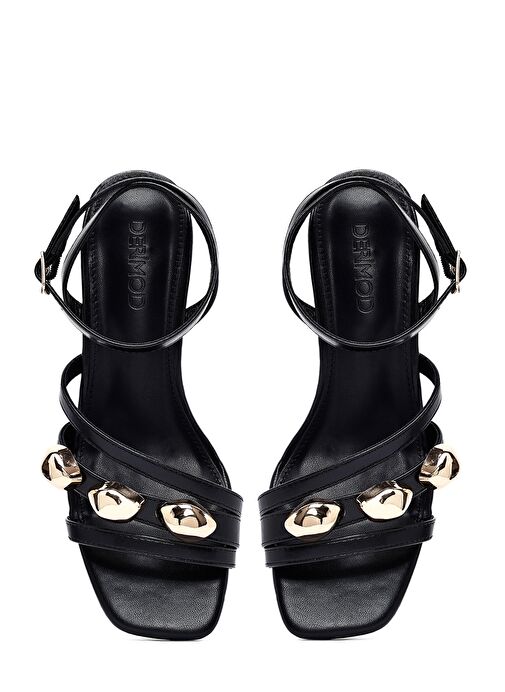 Kadın Siyah Bilekten Tokalı Kısa Kalın Topuklu Sandalet 25SFE481418 - Görsel 9