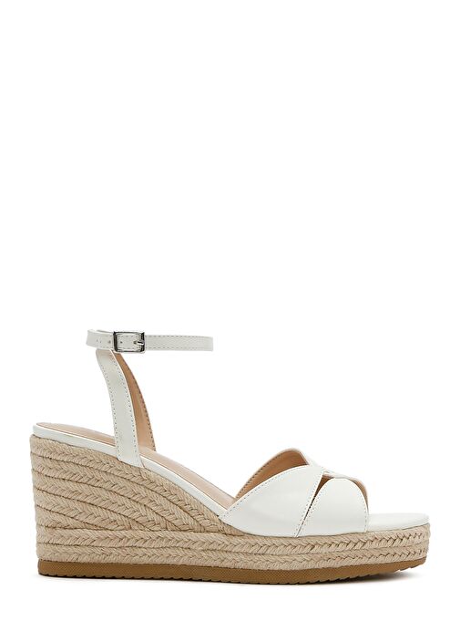 Kadın Beyaz Bilekten Tokalı Dolgu Topuklu Espadril Sandalet 25SFE482318 - Görsel 2