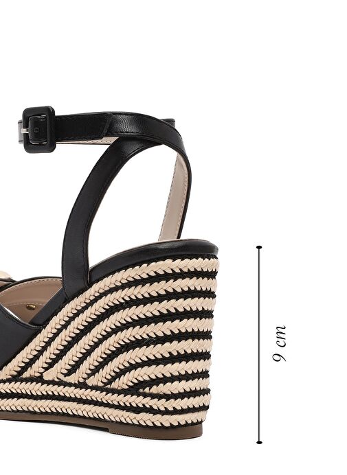 Kadın Siyah Bilekten Tokalı Dolgu Topuklu Espadril Sandalet 25SFE482418 - Görsel 3