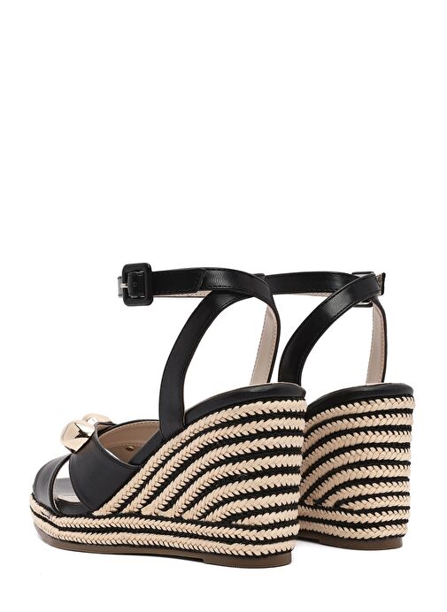 Kadın Siyah Bilekten Tokalı Dolgu Topuklu Espadril Sandalet 25SFE482418 - Görsel 8