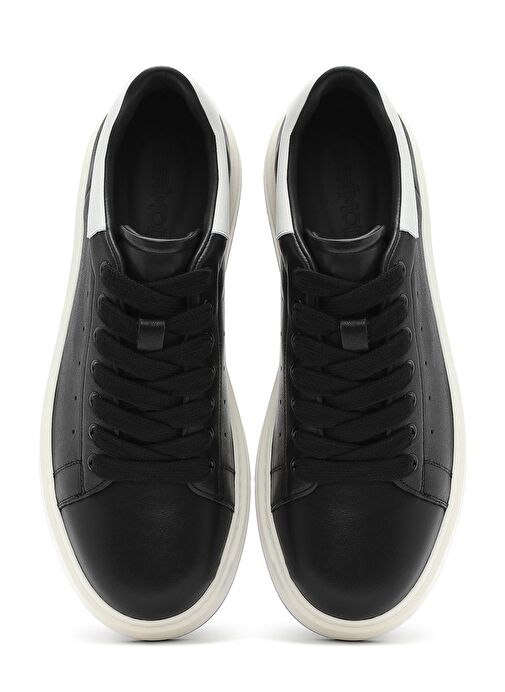 Erkek Siyah Bağcıklı Deri Sneaker 25SFD691818 - Görsel 8