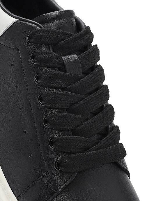 Erkek Siyah Bağcıklı Deri Sneaker 25SFD691818 - Görsel 9