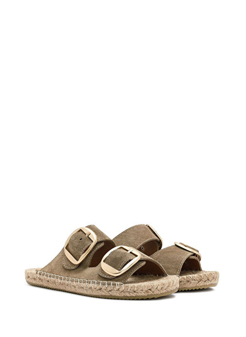 Kadın Taba Tokalı Süet Deri Espadril Terlik 25SFD205010 - Görsel 4