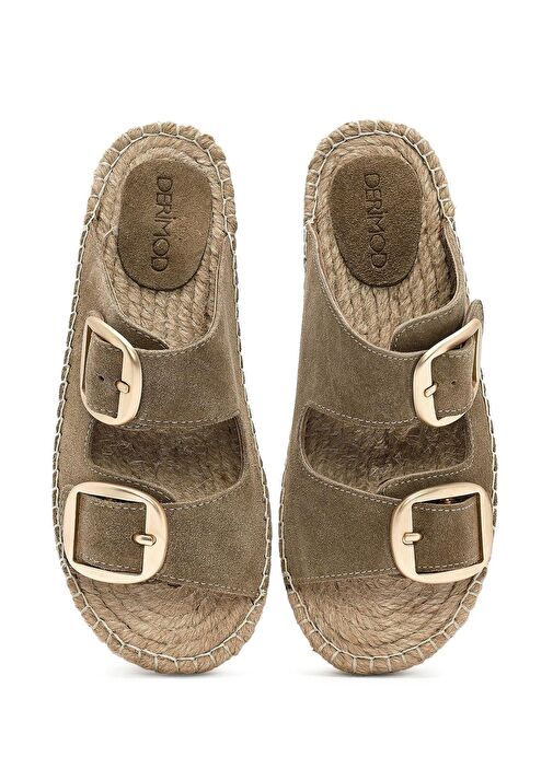 Kadın Taba Tokalı Süet Deri Espadril Terlik 25SFD205010 - Görsel 8