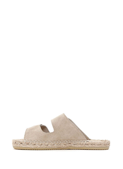 Kadın Bej Tokalı Süet Deri Espadril Terlik 25SFD205010 - Görsel 3