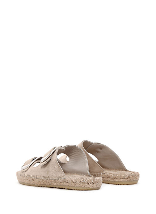 Kadın Bej Tokalı Süet Deri Espadril Terlik 25SFD205010 - Görsel 6