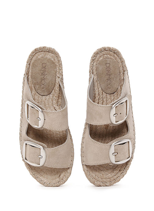 Kadın Bej Tokalı Süet Deri Espadril Terlik 25SFD205010 - Görsel 7