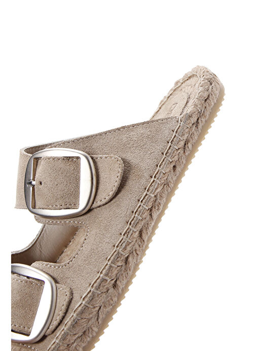 Kadın Bej Tokalı Süet Deri Espadril Terlik 25SFD205010 - Görsel 8