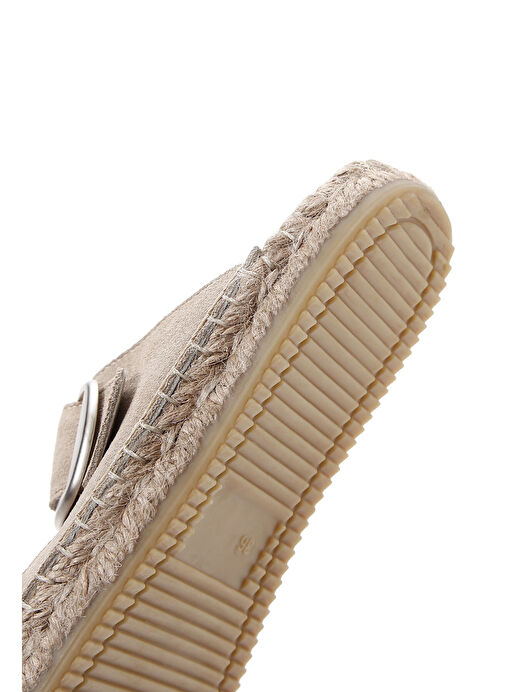 Kadın Bej Tokalı Süet Deri Espadril Terlik 25SFD205010 - Görsel 9