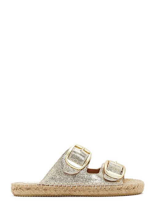 Kadın Altın Deri Metalik Espadril Terlik 25SFD205032 - Görsel 2