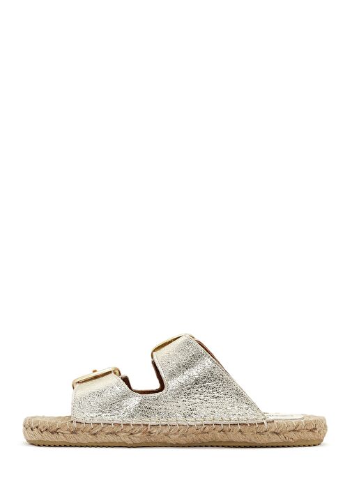 Kadın Altın Deri Metalik Espadril Terlik 25SFD205032 - Görsel 3
