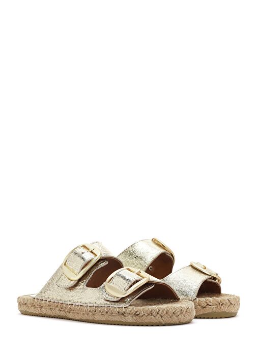 Kadın Altın Deri Metalik Espadril Terlik 25SFD205032 - Görsel 4