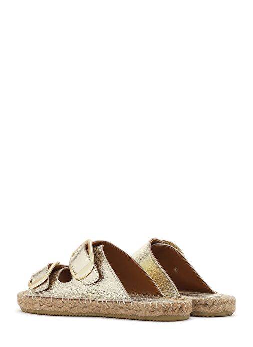 Kadın Altın Deri Metalik Espadril Terlik 25SFD205032 - Görsel 6