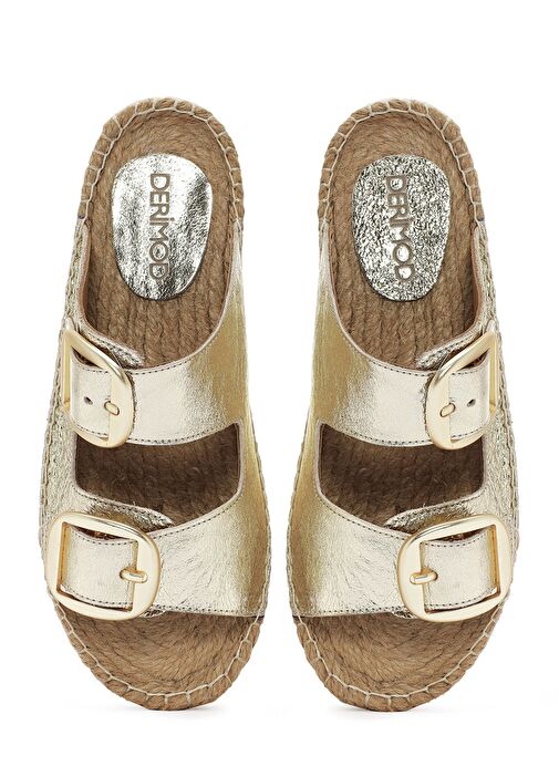 Kadın Altın Deri Metalik Espadril Terlik 25SFD205032 - Görsel 8