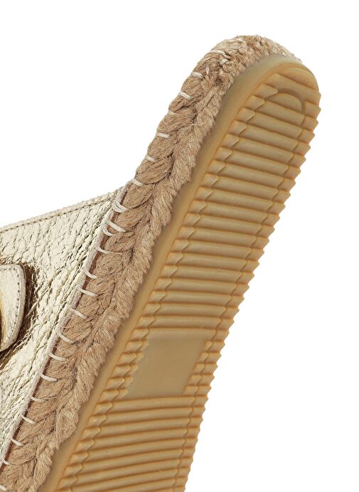 Kadın Altın Deri Metalik Espadril Terlik 25SFD205032 - Görsel 9