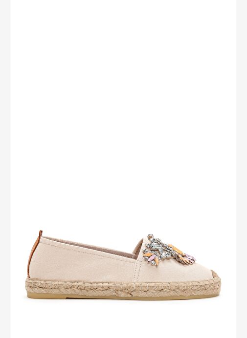 Kadın Bej Taşlı Deri Espadril 25SFD20546F - Görsel 2