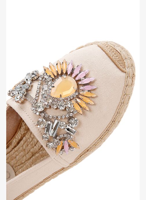 Kadın Bej Taşlı Deri Espadril 25SFD20546F - Görsel 9