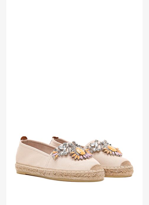 Kadın Bej Taşlı Deri Espadril 25SFD20546F - Görsel 4