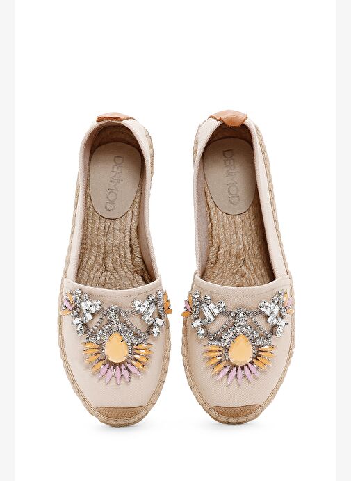 Kadın Bej Taşlı Deri Espadril 25SFD20546F - Görsel 7