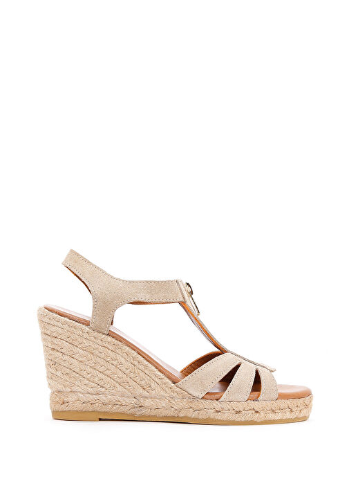 Kadın Bej Fermuarlı Dolgu Topuklu Süet Deri Espadril 25SFD206010 - Görsel 2