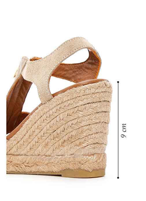 Kadın Bej Fermuarlı Dolgu Topuklu Süet Deri Espadril 25SFD206010 - Görsel 3