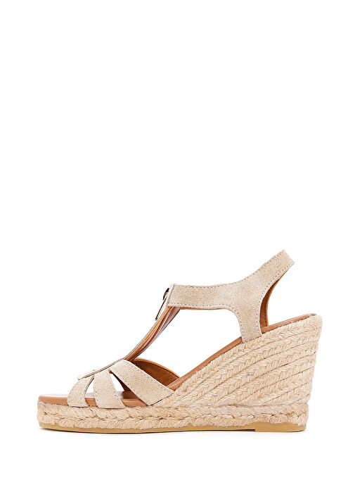 Kadın Bej Fermuarlı Dolgu Topuklu Süet Deri Espadril 25SFD206010 - Görsel 5