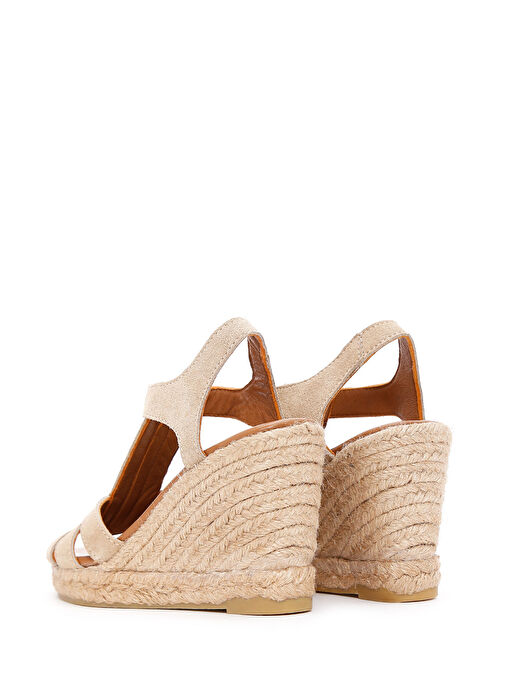 Kadın Bej Fermuarlı Dolgu Topuklu Süet Deri Espadril 25SFD206010 - Görsel 7