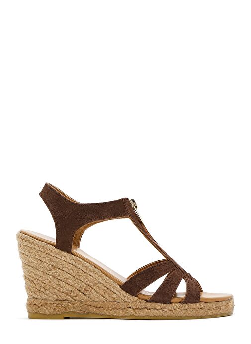 Kadın Kahverengi Fermuarlı Dolgu Topuklu Süet Deri Espadril 25SFD206010 - Görsel 2