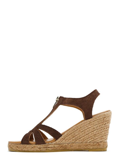 Kadın Kahverengi Fermuarlı Dolgu Topuklu Süet Deri Espadril 25SFD206010 - Görsel 5
