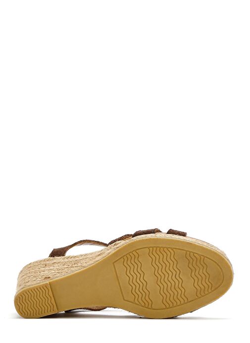 Kadın Kahverengi Fermuarlı Dolgu Topuklu Süet Deri Espadril 25SFD206010 - Görsel 6