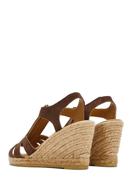 Kadın Kahverengi Fermuarlı Dolgu Topuklu Süet Deri Espadril 25SFD206010 - Görsel 7