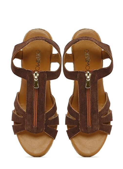 Kadın Kahverengi Fermuarlı Dolgu Topuklu Süet Deri Espadril 25SFD206010 - Görsel 9