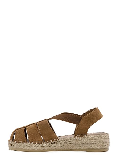 Kadın Taba Süet Deri Espadril Sandalet 25SFD205210 - Görsel 3