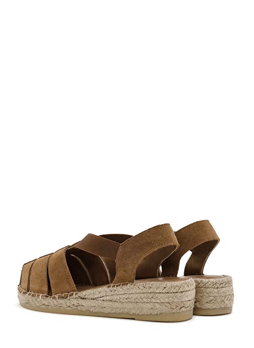 Kadın Taba Süet Deri Espadril Sandalet 25SFD205210 - Görsel 6