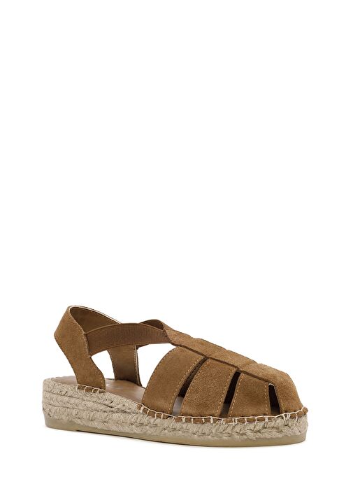 Kadın Taba Süet Deri Espadril Sandalet 25SFD205210 - Görsel 7