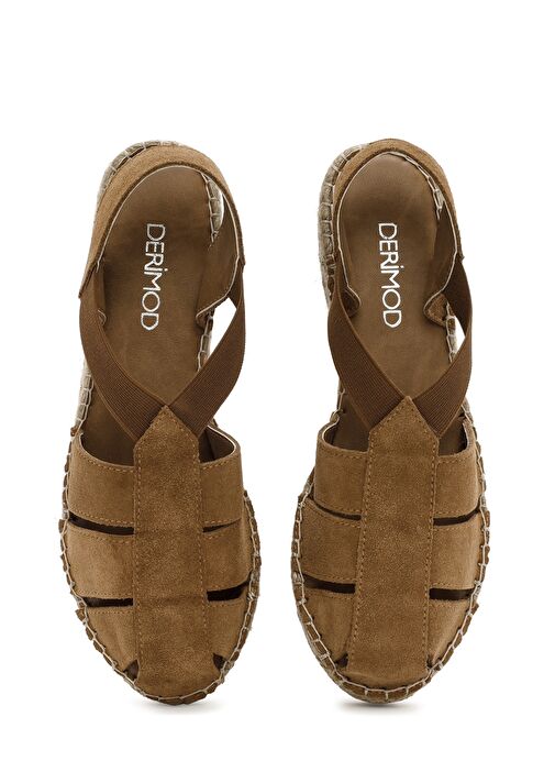 Kadın Taba Süet Deri Espadril Sandalet 25SFD205210 - Görsel 8