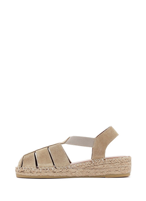 Kadın Bej Süet Deri Espadril Sandalet 25SFD205210 - Görsel 3
