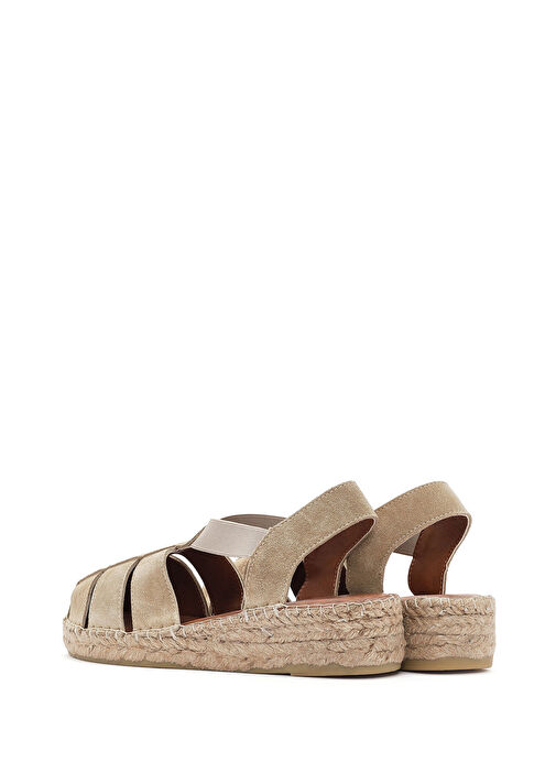 Kadın Bej Süet Deri Espadril Sandalet 25SFD205210 - Görsel 6