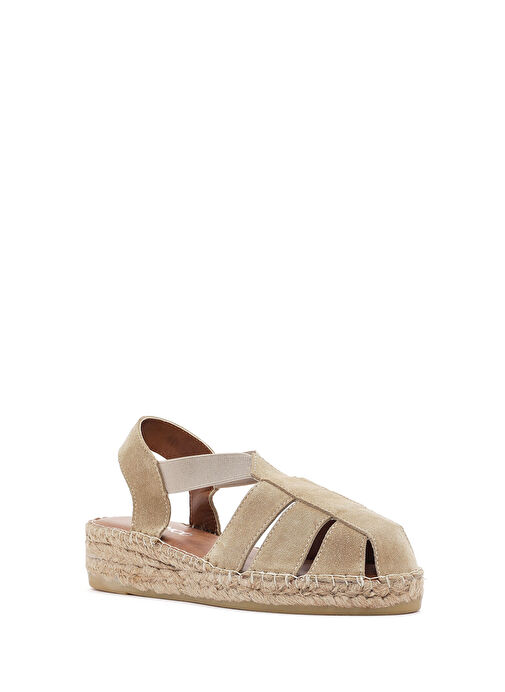 Kadın Bej Süet Deri Espadril Sandalet 25SFD205210 - Görsel 7