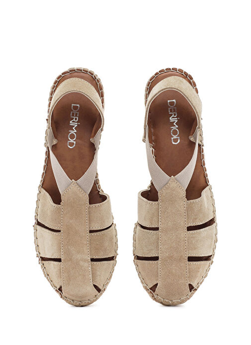 Kadın Bej Süet Deri Espadril Sandalet 25SFD205210 - Görsel 8