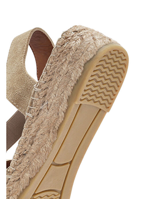 Kadın Bej Süet Deri Espadril Sandalet 25SFD205210 - Görsel 9
