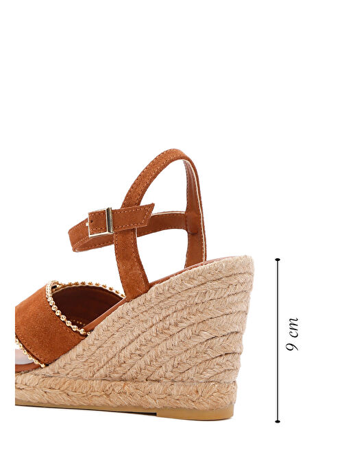 Kadın Taba Bilekten Bantlı Dolgu Topuklu Süet Deri Espadril Sandalet 25SFD205910 - Görsel 3
