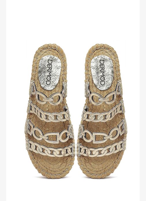 Kadın Altın Metalik Deri Terlik 25SFD206132 - Görsel 8