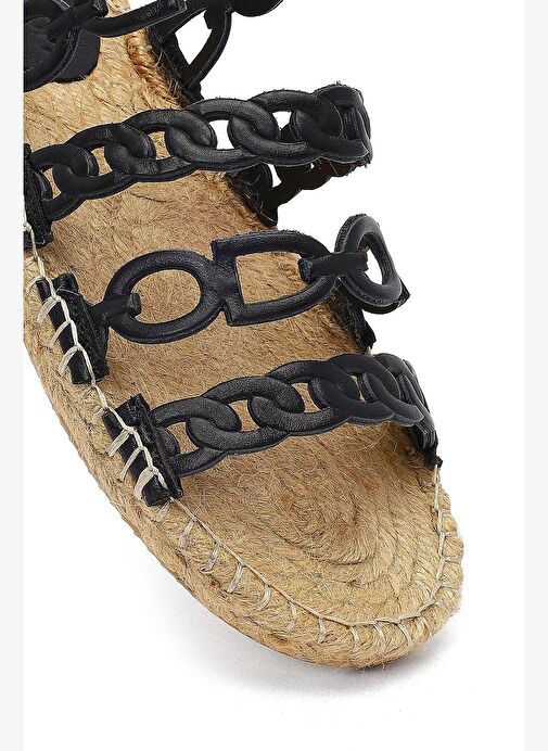 Kadın Siyah Deri Terlik 25SFD206118 - Görsel 9