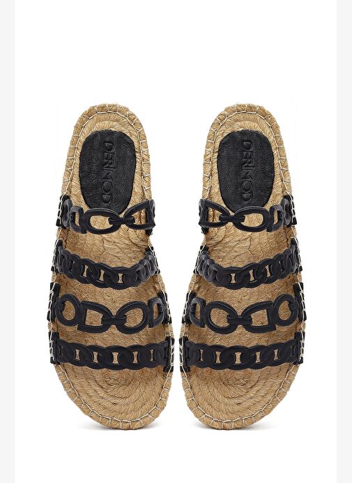 Kadın Siyah Deri Terlik 25SFD206118 - Görsel 8