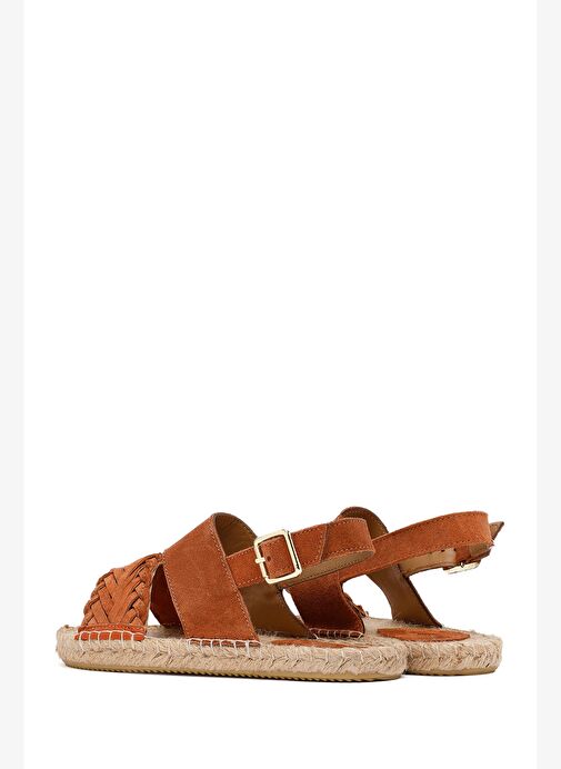 Kadın Turuncu Örgü Detaylı Süet Deri Espadril 25SFD206310 - Görsel 6