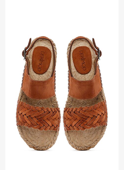 Kadın Turuncu Örgü Detaylı Süet Deri Espadril 25SFD206310 - Görsel 8